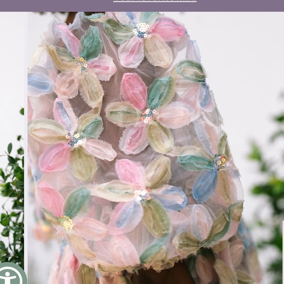 Storia Stacy Sequin Floral Multi Puffed Sleeve Sparkle Babydoll Mini Dress L - Picture 8 of 11